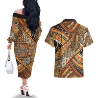 Hawaiian Style Tapa Couples Matching Off The Shoulder Long Sleeve Dress and Hawaiian Shirt Vintage Seamless Pattern LT9 - Polynesian Pride