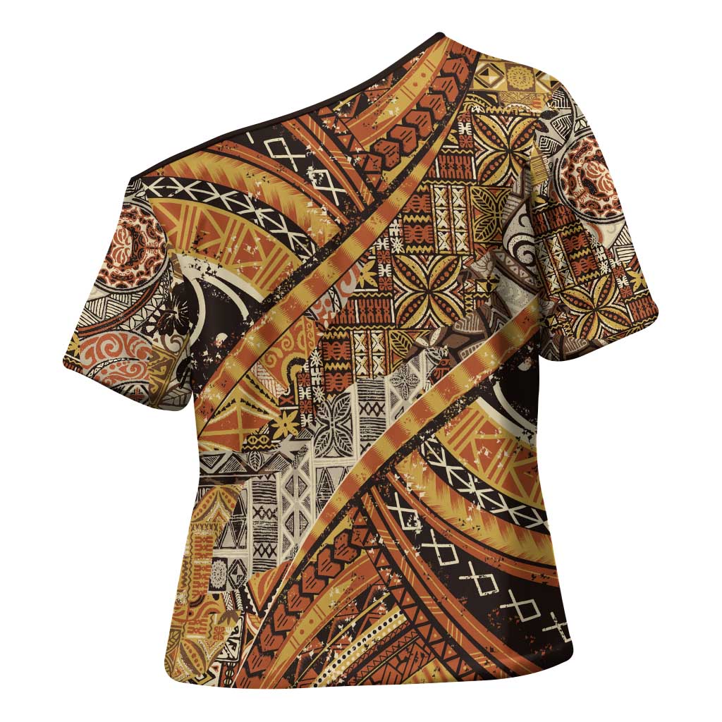 Hawaiian Style Tapa Cross Shoulder Shirt Vintage Seamless Pattern - Polynesian Pride