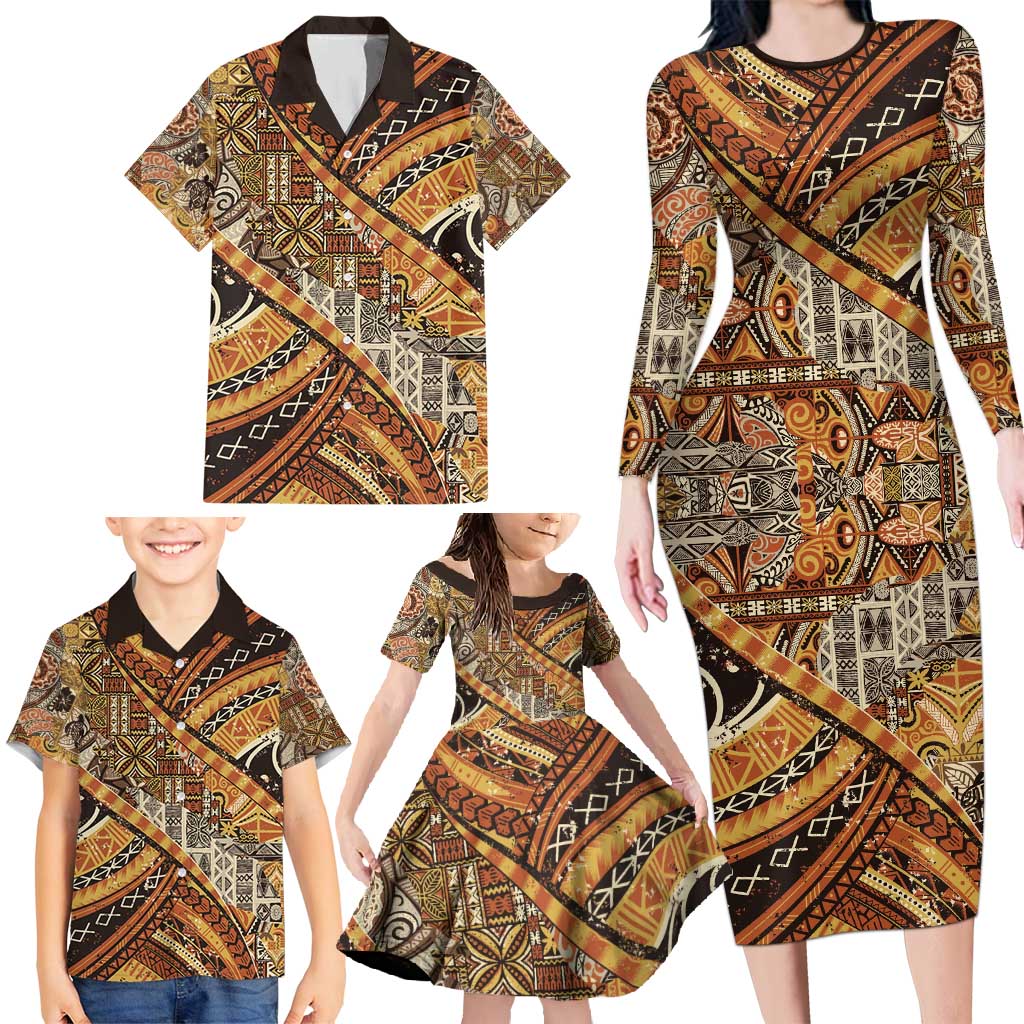 Hawaiian Style Tapa Family Matching Long Sleeve Bodycon Dress and Hawaiian Shirt Vintage Seamless Pattern LT9 - Polynesian Pride