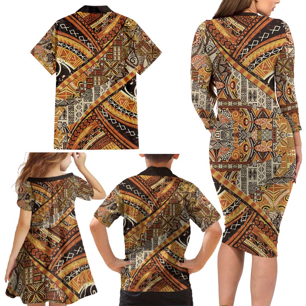 Hawaiian Style Tapa Family Matching Long Sleeve Bodycon Dress and Hawaiian Shirt Vintage Seamless Pattern LT9 - Polynesian Pride