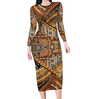 Hawaiian Style Tapa Family Matching Long Sleeve Bodycon Dress and Hawaiian Shirt Vintage Seamless Pattern LT9 Mom's Dress Red - Polynesian Pride