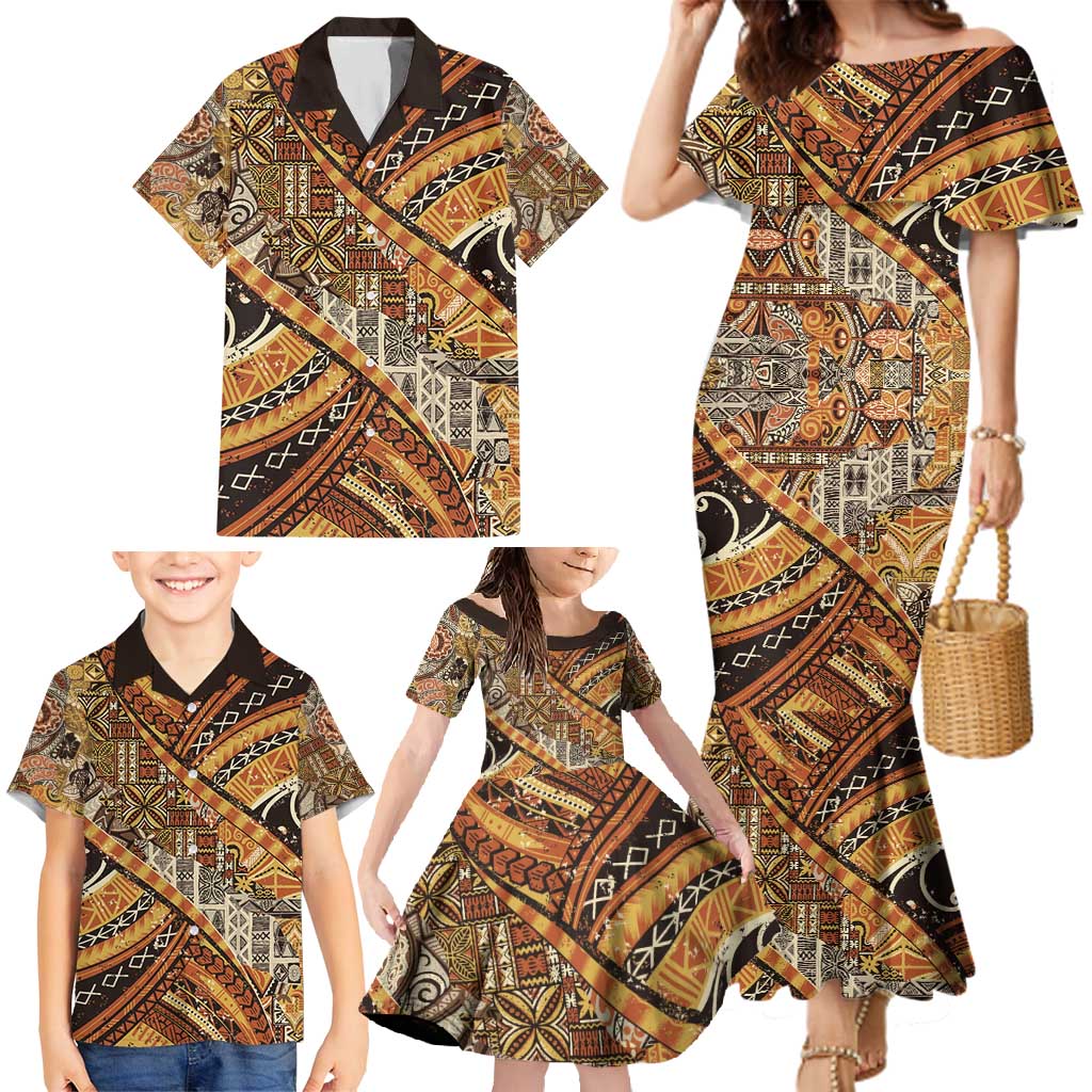Hawaiian Style Tapa Family Matching Mermaid Dress and Hawaiian Shirt Vintage Seamless Pattern LT9 - Polynesian Pride