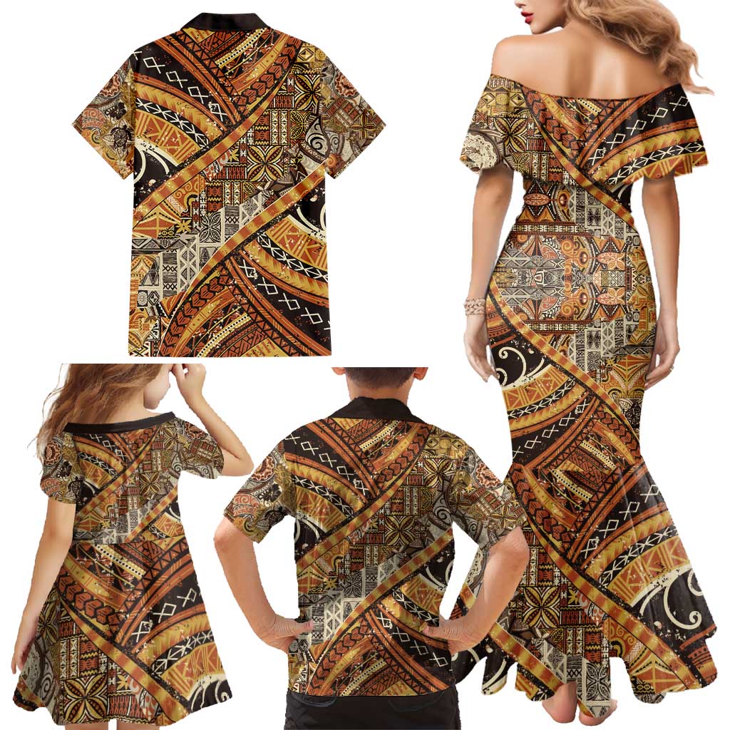 Hawaiian Style Tapa Family Matching Mermaid Dress and Hawaiian Shirt Vintage Seamless Pattern LT9 - Polynesian Pride
