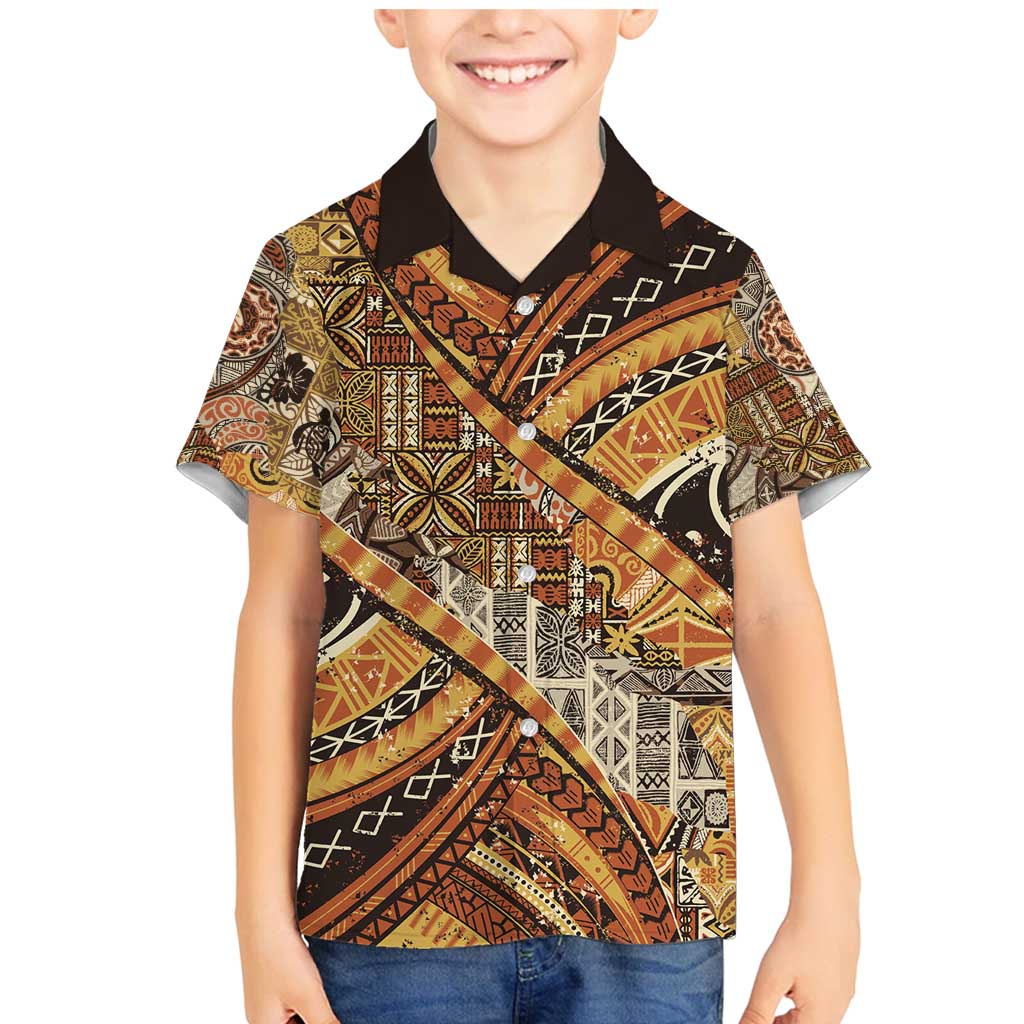 Hawaiian Style Tapa Family Matching Mermaid Dress and Hawaiian Shirt Vintage Seamless Pattern LT9 Son's Shirt Red - Polynesian Pride