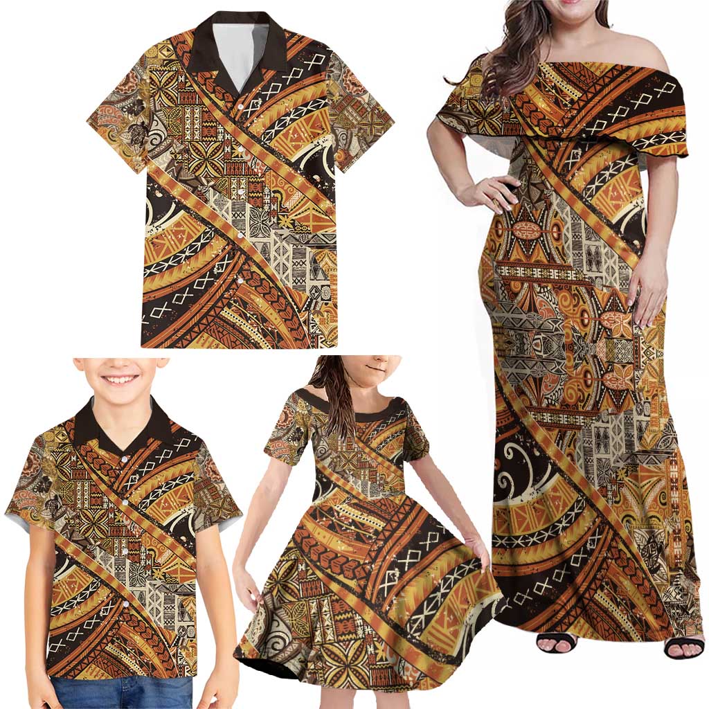 Hawaiian Style Tapa Family Matching Off Shoulder Maxi Dress and Hawaiian Shirt Vintage Seamless Pattern LT9 - Polynesian Pride
