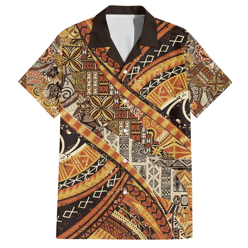 Hawaiian Style Tapa Family Matching Off Shoulder Maxi Dress and Hawaiian Shirt Vintage Seamless Pattern LT9 Dad's Shirt - Short Sleeve Red - Polynesian Pride