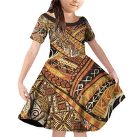 Hawaiian Style Tapa Family Matching Off Shoulder Short Dress and Hawaiian Shirt Vintage Seamless Pattern LT9 Daughter's Dress Red - Polynesian Pride