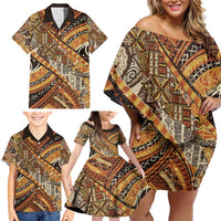 Hawaiian Style Tapa Family Matching Off Shoulder Short Dress and Hawaiian Shirt Vintage Seamless Pattern LT9 - Polynesian Pride
