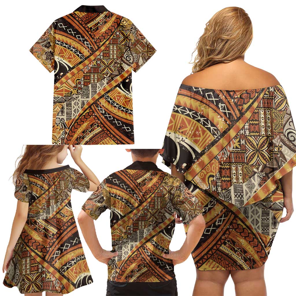 Hawaiian Style Tapa Family Matching Off Shoulder Short Dress and Hawaiian Shirt Vintage Seamless Pattern LT9 - Polynesian Pride