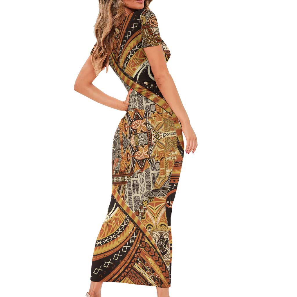 Hawaiian Style Tapa Family Matching Short Sleeve Bodycon Dress and Hawaiian Shirt Vintage Seamless Pattern LT9 - Polynesian Pride