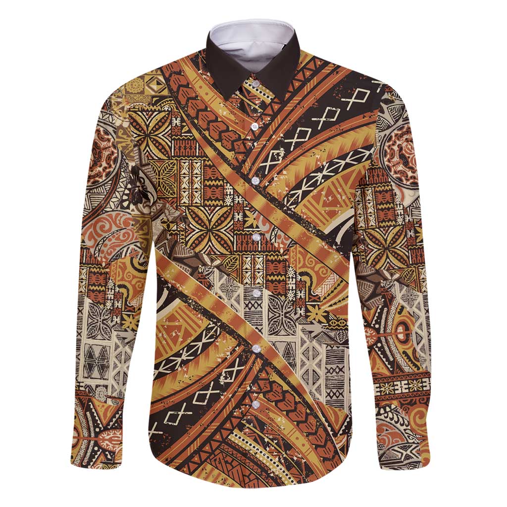Hawaiian Style Tapa Family Matching Summer Maxi Dress and Hawaiian Shirt Vintage Seamless Pattern LT9 Dad's Shirt - Long Sleeve Red - Polynesian Pride