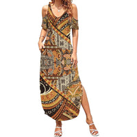 Hawaiian Style Tapa Family Matching Summer Maxi Dress and Hawaiian Shirt Vintage Seamless Pattern LT9 Mom's Dress Red - Polynesian Pride