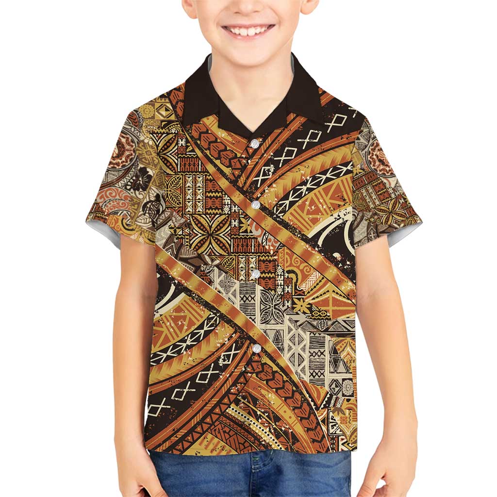 Hawaiian Style Tapa Family Matching Summer Maxi Dress and Hawaiian Shirt Vintage Seamless Pattern LT9 Son's Shirt Red - Polynesian Pride