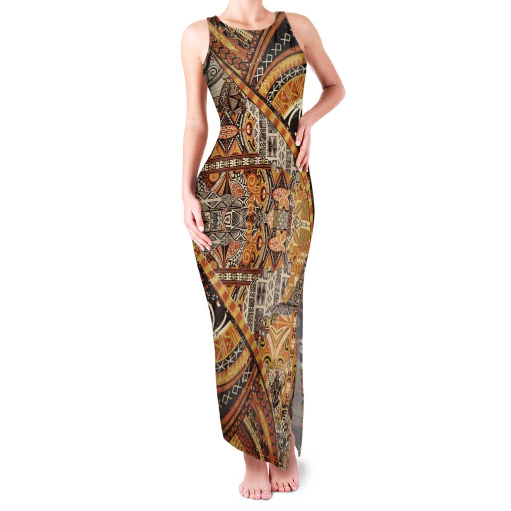 Hawaiian Style Tapa Family Matching Tank Maxi Dress and Hawaiian Shirt Vintage Seamless Pattern LT9 Mom's Dress Red - Polynesian Pride