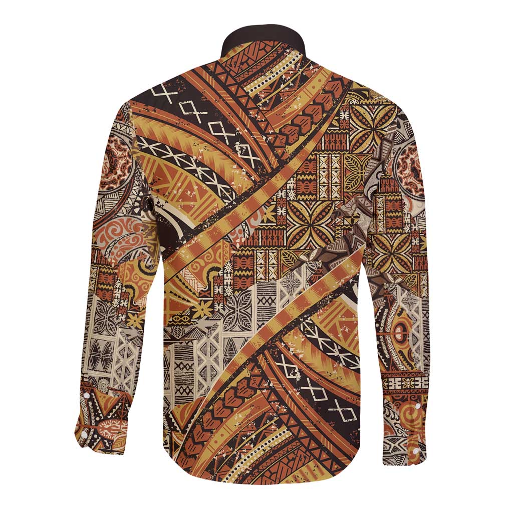 Hawaiian Style Tapa Long Sleeve Button Shirt Vintage Seamless Pattern - Polynesian Pride