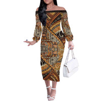 Hawaiian Style Tapa Off The Shoulder Long Sleeve Dress Vintage Seamless Pattern - Polynesian Pride