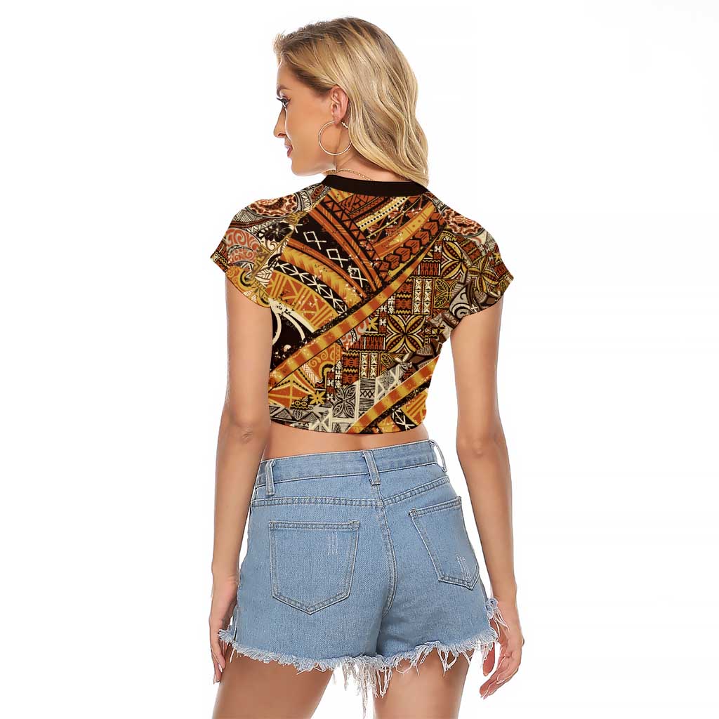 Hawaiian Style Tapa Raglan Cropped T Shirt Vintage Seamless Pattern - Polynesian Pride