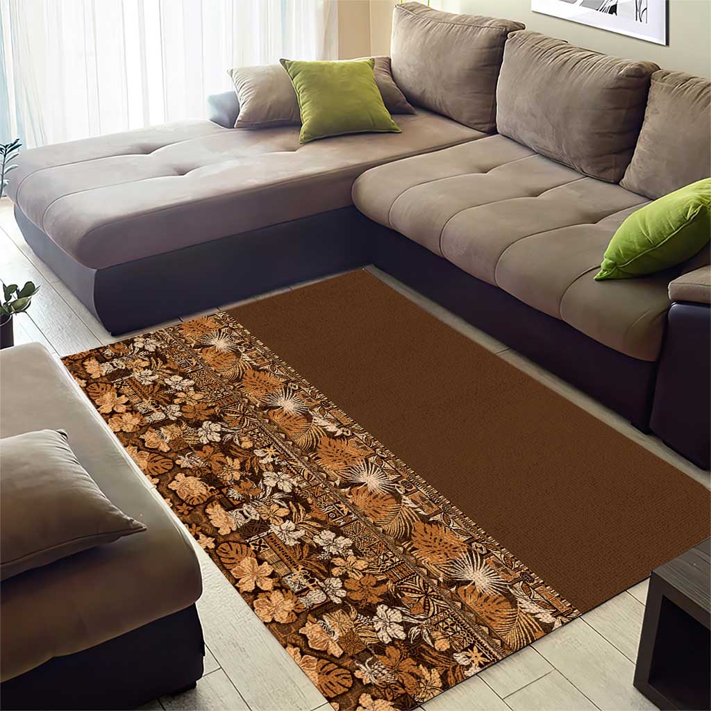 Hawaiian Tribal Elements Hibiscus Area Rug Gold Pattern - Polynesian Pride