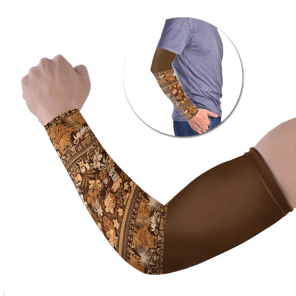 Hawaiian Tribal Elements Hibiscus Arm Sleeves Gold Pattern - Polynesian Pride