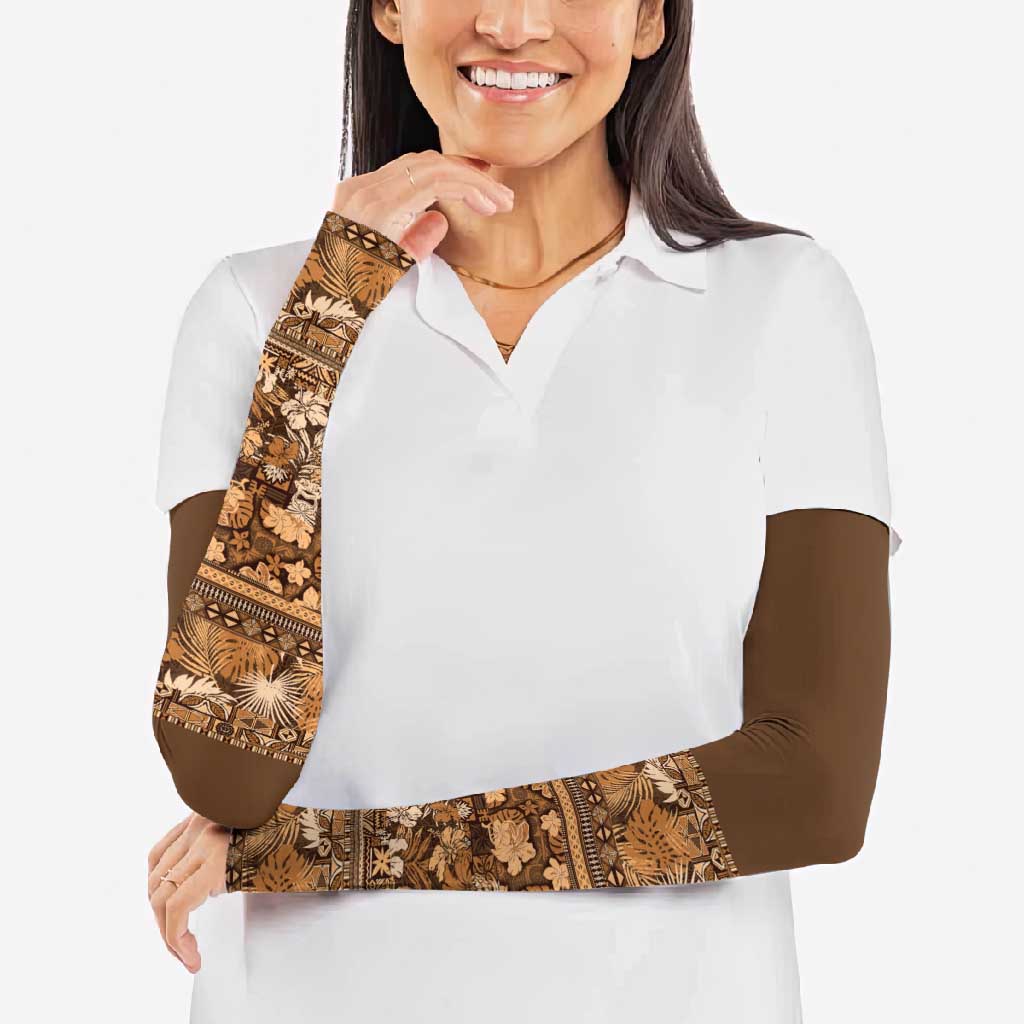 Hawaiian Tribal Elements Hibiscus Arm Sleeves Gold Pattern - Polynesian Pride