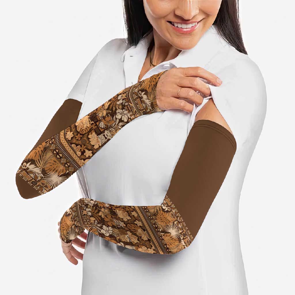 Hawaiian Tribal Elements Hibiscus Arm Sleeves Gold Pattern - Polynesian Pride