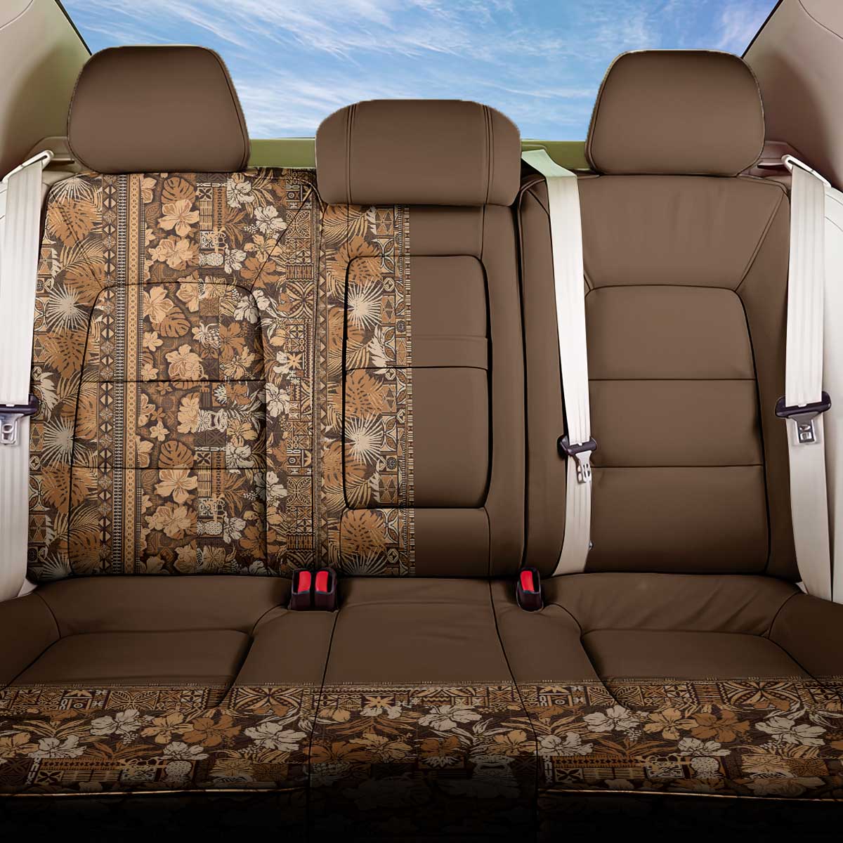 Hawaiian Tribal Elements Hibiscus Back Car Seat Cover Gold Pattern - Polynesian Pride