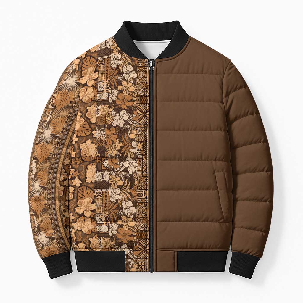 Hawaiian Tribal Elements Hibiscus Bomber Puffer Jacket Gold Pattern - Polynesian Pride