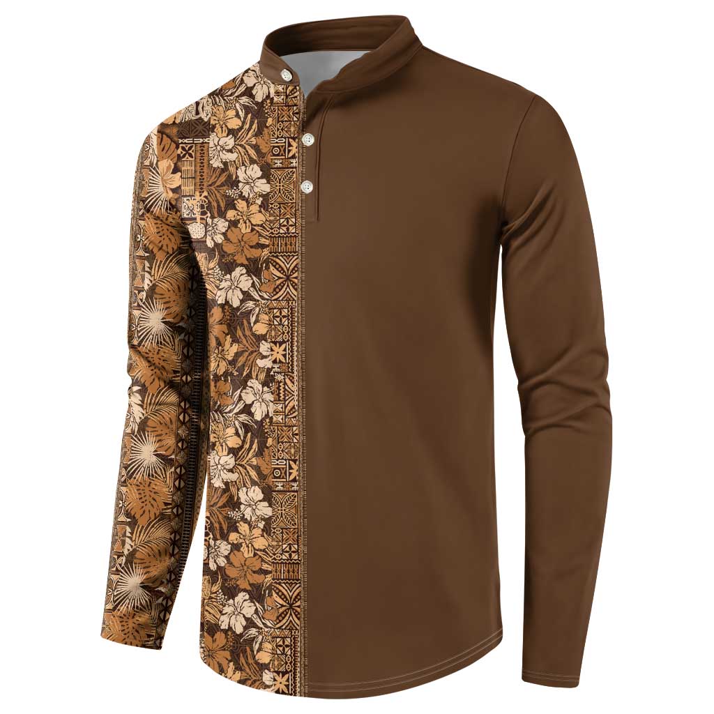 Hawaiian Tribal Elements Hibiscus Button Sweatshirt Gold Pattern - Polynesian Pride