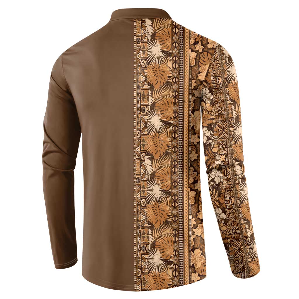Hawaiian Tribal Elements Hibiscus Button Sweatshirt Gold Pattern - Polynesian Pride