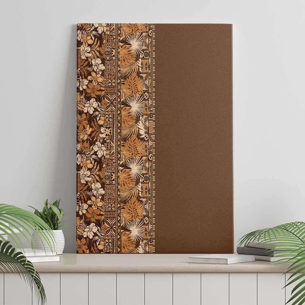 Hawaiian Tribal Elements Hibiscus Canvas Wall Art Gold Pattern - Polynesian Pride
