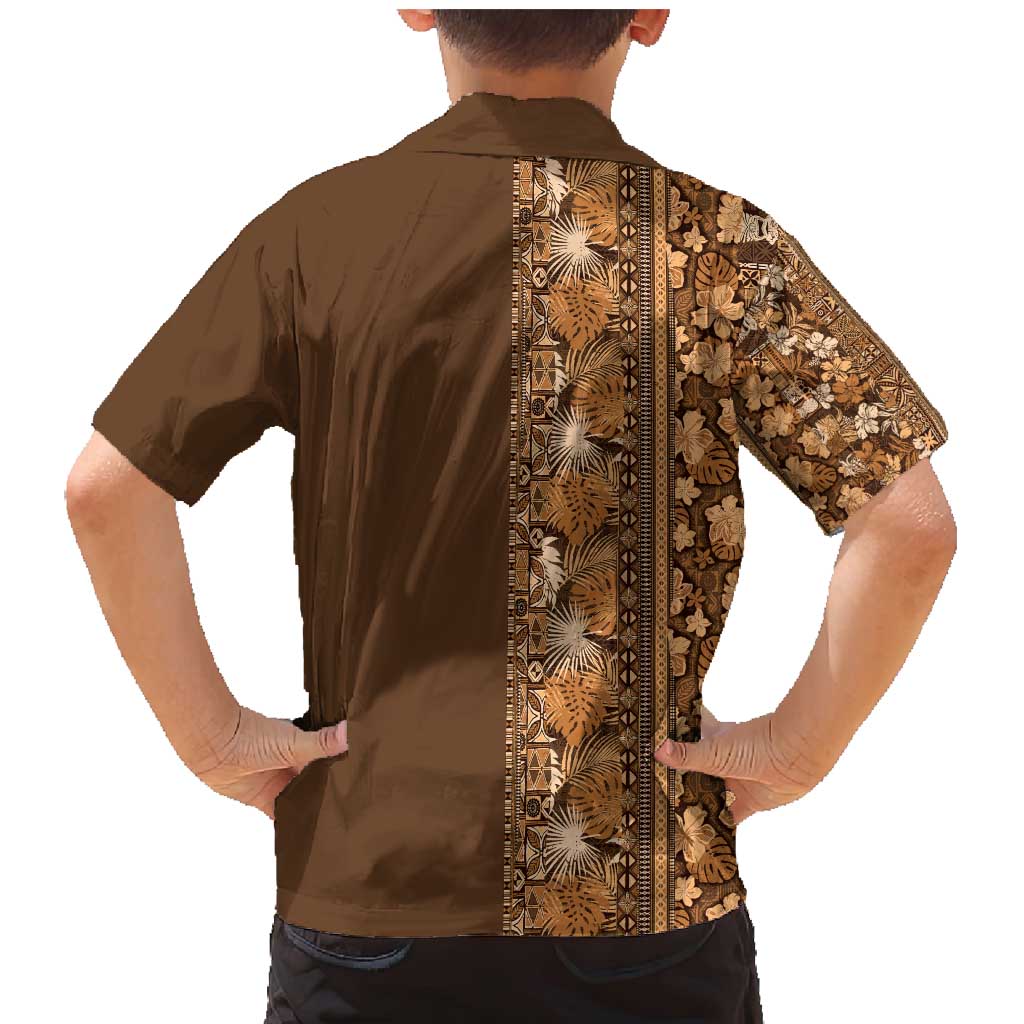 Hawaiian Tribal Elements Hibiscus Family Matching Mermaid Dress and Hawaiian Shirt Gold Pattern LT9 - Polynesian Pride