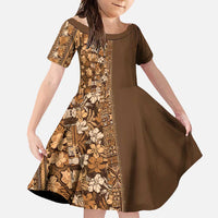 Hawaiian Tribal Elements Hibiscus Family Matching Mermaid Dress and Hawaiian Shirt Gold Pattern LT9 Daughter's Dress Gold - Polynesian Pride