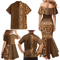 Hawaiian Tribal Elements Hibiscus Family Matching Mermaid Dress and Hawaiian Shirt Gold Pattern LT9 - Polynesian Pride