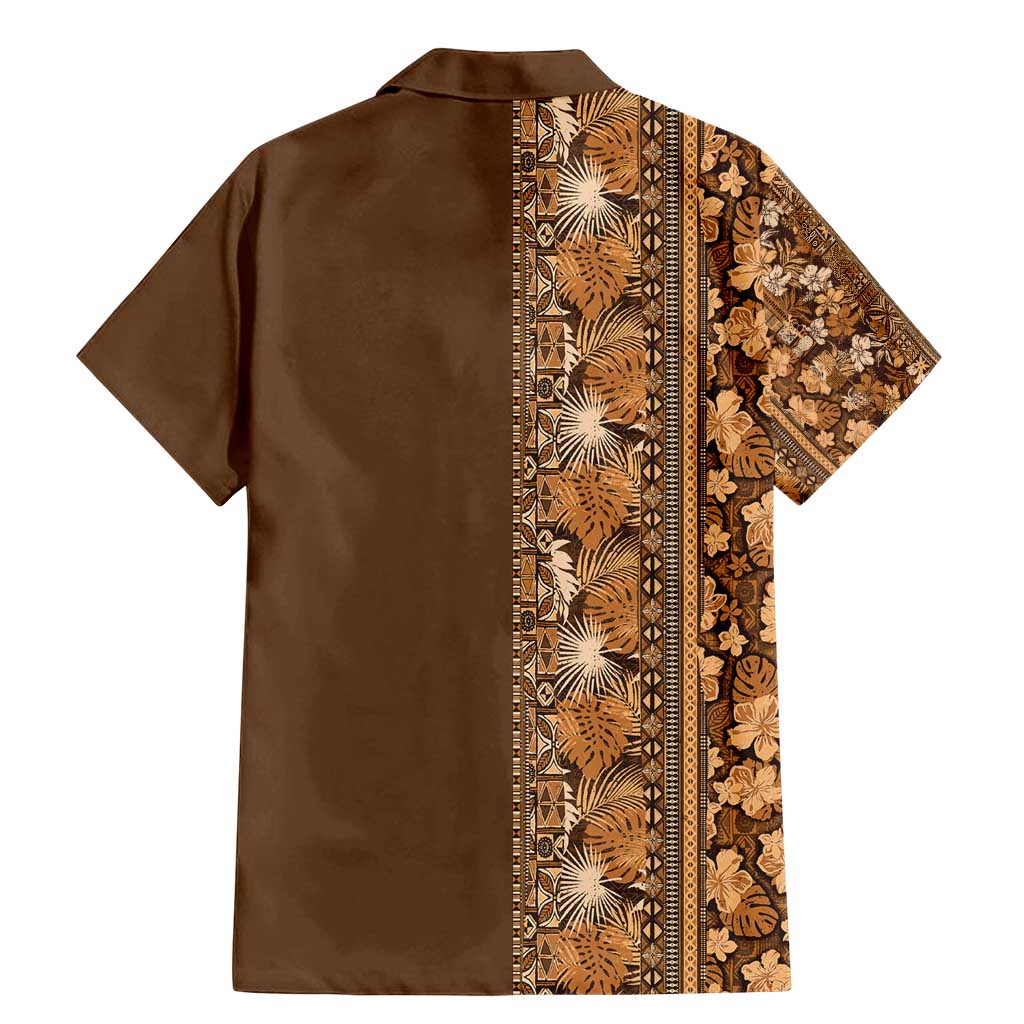 Hawaiian Tribal Elements Hibiscus Family Matching Mermaid Dress and Hawaiian Shirt Gold Pattern LT9 - Polynesian Pride
