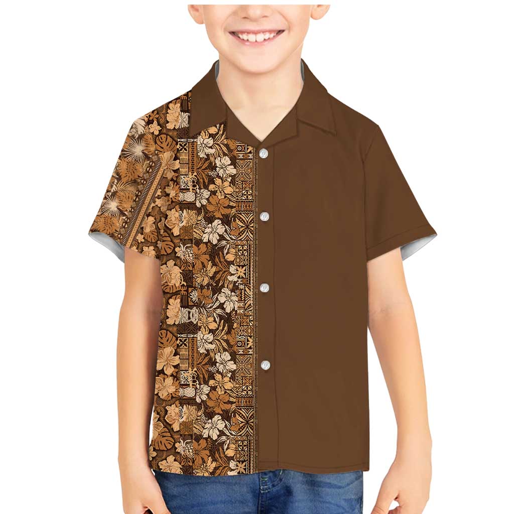 Hawaiian Tribal Elements Hibiscus Family Matching Mermaid Dress and Hawaiian Shirt Gold Pattern LT9 Son's Shirt Gold - Polynesian Pride