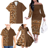 Hawaiian Tribal Elements Hibiscus Family Matching Off The Shoulder Long Sleeve Dress and Hawaiian Shirt Gold Pattern LT9 - Polynesian Pride