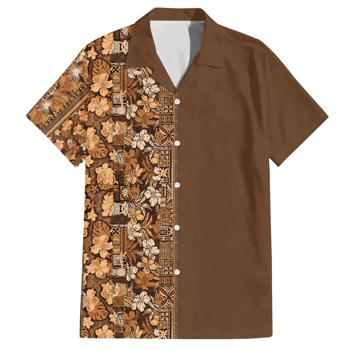 Hawaiian Tribal Elements Hibiscus Family Matching Off The Shoulder Long Sleeve Dress and Hawaiian Shirt Gold Pattern LT9 Dad's Shirt - Short Sleeve Gold - Polynesian Pride