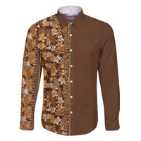 Hawaiian Tribal Elements Hibiscus Family Matching Off The Shoulder Long Sleeve Dress and Hawaiian Shirt Gold Pattern LT9 Dad's Shirt - Long Sleeve Gold - Polynesian Pride