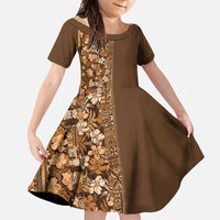 Hawaiian Tribal Elements Hibiscus Family Matching Off Shoulder Maxi Dress and Hawaiian Shirt Gold Pattern LT9 Daughter's Dress Gold - Polynesian Pride