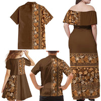 Hawaiian Tribal Elements Hibiscus Family Matching Off Shoulder Maxi Dress and Hawaiian Shirt Gold Pattern LT9 - Polynesian Pride