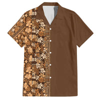 Hawaiian Tribal Elements Hibiscus Family Matching Off Shoulder Maxi Dress and Hawaiian Shirt Gold Pattern LT9 Dad's Shirt - Short Sleeve Gold - Polynesian Pride