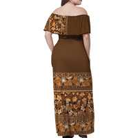 Hawaiian Tribal Elements Hibiscus Family Matching Off Shoulder Maxi Dress and Hawaiian Shirt Gold Pattern LT9 - Polynesian Pride