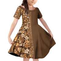 Hawaiian Tribal Elements Hibiscus Family Matching Off Shoulder Short Dress and Hawaiian Shirt Gold Pattern LT9 Daughter's Dress Gold - Polynesian Pride