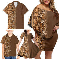 Hawaiian Tribal Elements Hibiscus Family Matching Off Shoulder Short Dress and Hawaiian Shirt Gold Pattern LT9 - Polynesian Pride