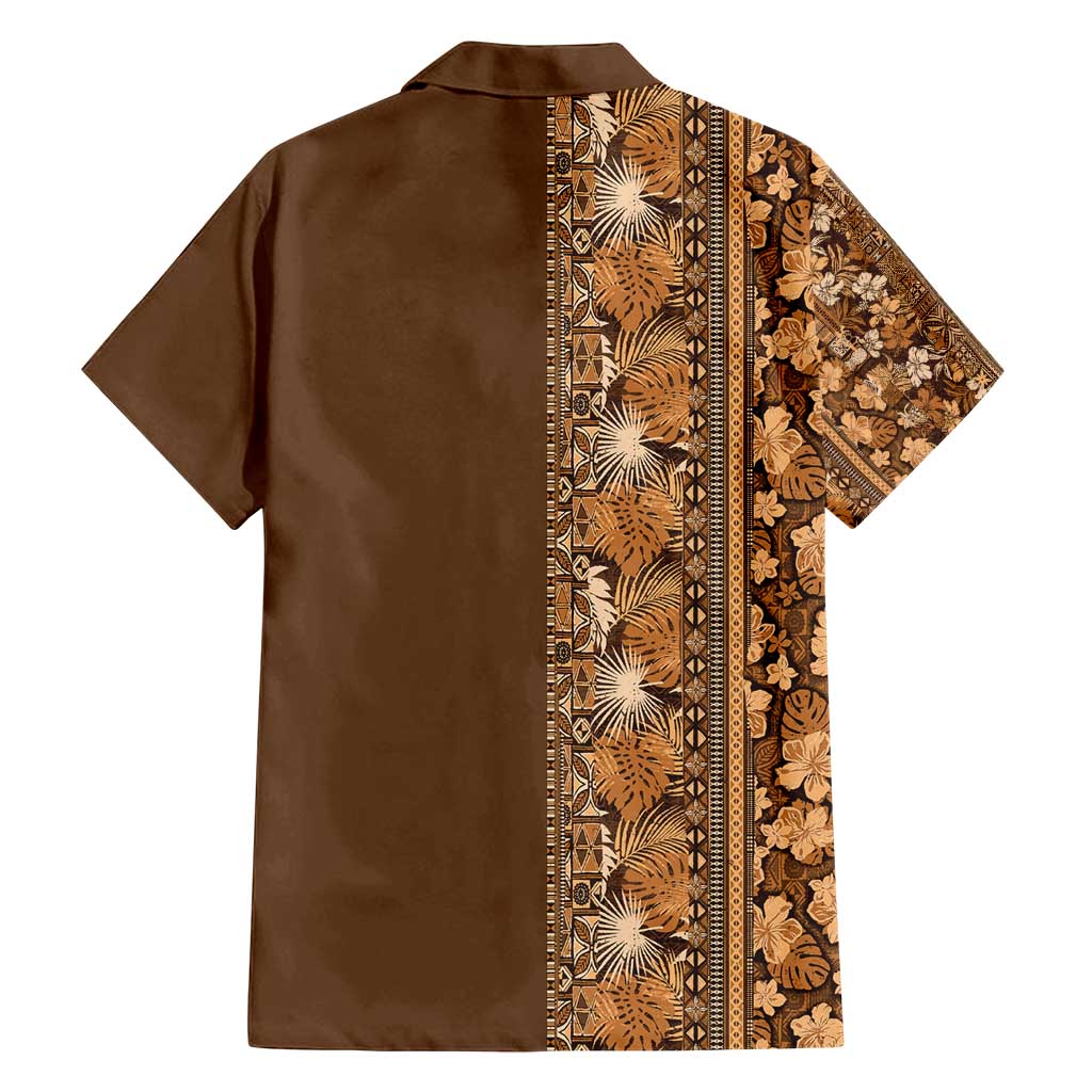 Hawaiian Tribal Elements Hibiscus Family Matching Puletasi and Hawaiian Shirt Gold Pattern - Polynesian Pride
