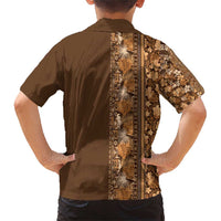 Hawaiian Tribal Elements Hibiscus Family Matching Short Sleeve Bodycon Dress and Hawaiian Shirt Gold Pattern LT9 - Polynesian Pride