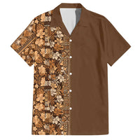 Hawaiian Tribal Elements Hibiscus Family Matching Short Sleeve Bodycon Dress and Hawaiian Shirt Gold Pattern LT9 Dad's Shirt - Short Sleeve Gold - Polynesian Pride