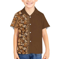 Hawaiian Tribal Elements Hibiscus Family Matching Short Sleeve Bodycon Dress and Hawaiian Shirt Gold Pattern LT9 Son's Shirt Gold - Polynesian Pride