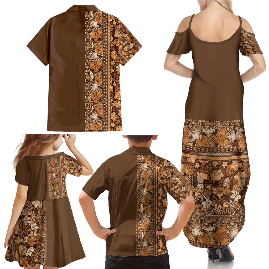 Hawaiian Tribal Elements Hibiscus Family Matching Summer Maxi Dress and Hawaiian Shirt Gold Pattern LT9 - Polynesian Pride
