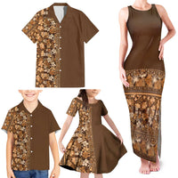 Hawaiian Tribal Elements Hibiscus Family Matching Tank Maxi Dress and Hawaiian Shirt Gold Pattern LT9 - Polynesian Pride